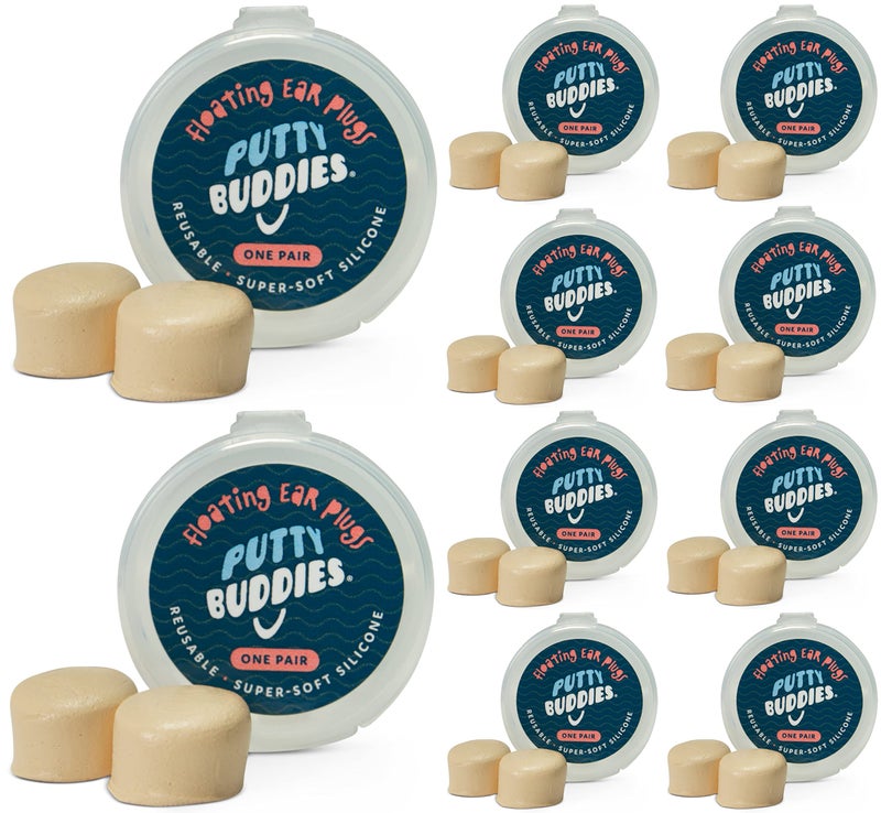 PUTTY BUDDIES Floating Earplugs 10-Pair Pack - Soft Silicone Ear Plugs for Swimming & Bathing - Invented by Physician - Keep Water Out - Premium Swimming Earplugs - Doctor Recommended (Tan) - Image 1
